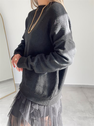 Bisiklet Yaka Salaş Siyah Kazak