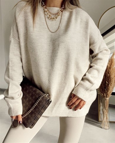 Bisiklet Yaka Salaş Taş Triko Kazak