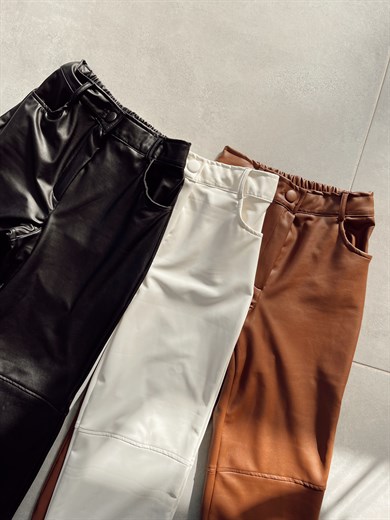 Bol Paça Kahve Deri Pantolon