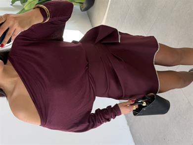 Bordo Asimetrik Uzun Kollu Bluz