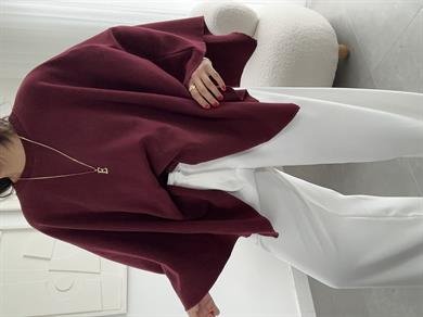 Bordo Asimetrik Uzun Kollu Pelerin