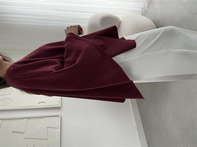 Bordo Asimetrik Uzun Kollu Pelerin