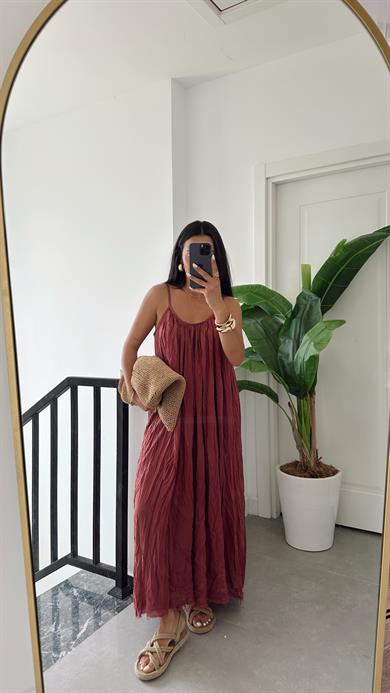 Bordo Askılı Elbise