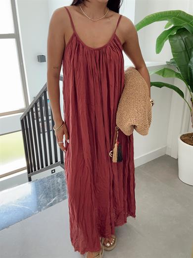 Bordo Askılı Elbise
