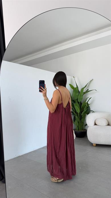 Bordo Askılı Elbise