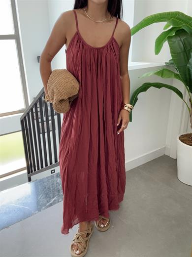 Bordo Askılı Elbise