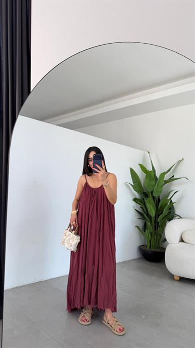 Bordo Askılı Elbise