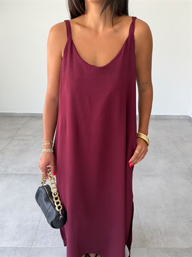 Bordo Ayrobin Maxi Boy Tela Askılı Elbise