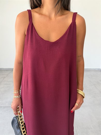Bordo Ayrobin Maxi Boy Tela Askılı Elbise