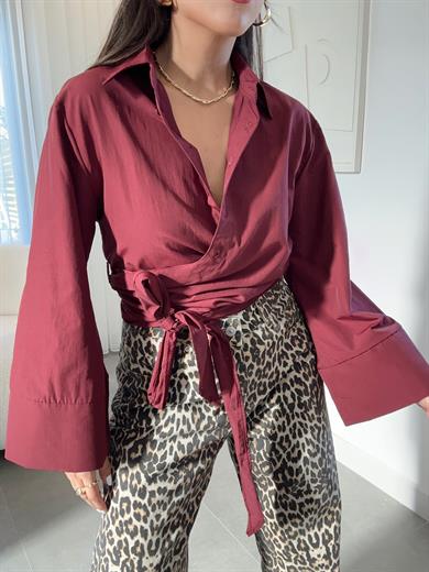 Bordo Bağlamalı Crop Gömlek