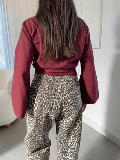 Bordo Bağlamalı Crop Gömlek