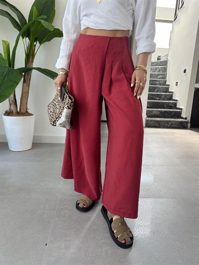 Bordo Beli Lastkli Pareo Pantolon