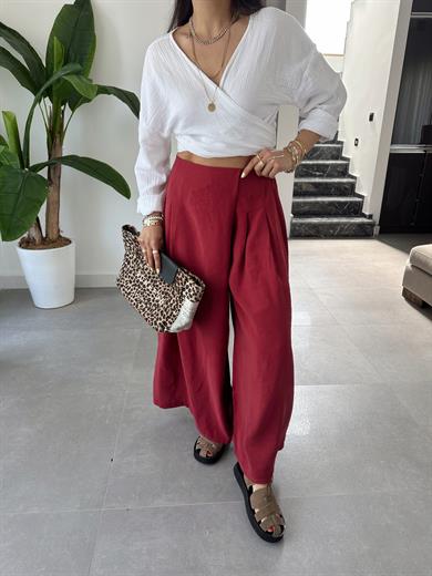 Bordo Beli Lastkli Pareo Pantolon