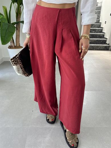 Bordo Beli Lastkli Pareo Pantolon