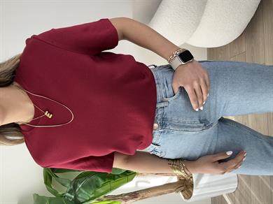 Bordo Bisiklet Yaka Basic Tişört