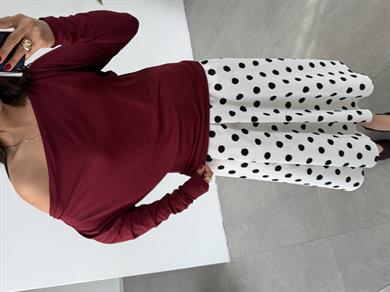 Bordo Buzzy Geniş Yaka Bluz