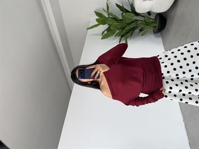 Bordo Buzzy Geniş Yaka Bluz