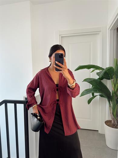Bordo Çift Bağlamalı Pareo Gömlek