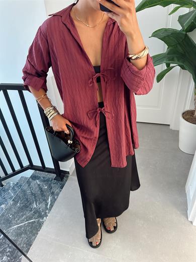 Bordo Çift Bağlamalı Pareo Gömlek