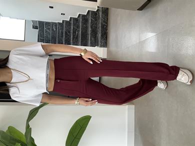 Bordo Çimalı Palazzo Pantolon