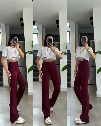 Bordo Çimalı Palazzo Pantolon