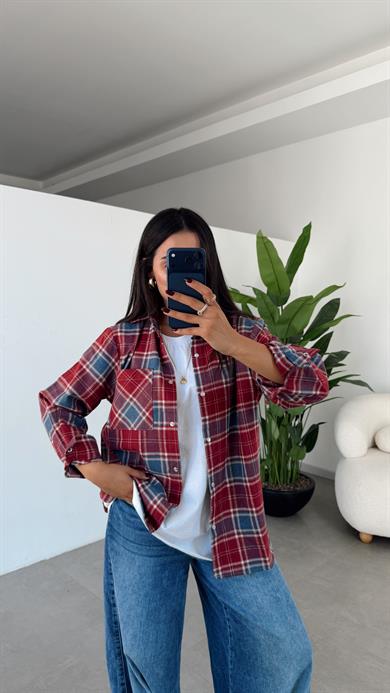 Bordo Çıtçıtlı Oduncu Gömlek