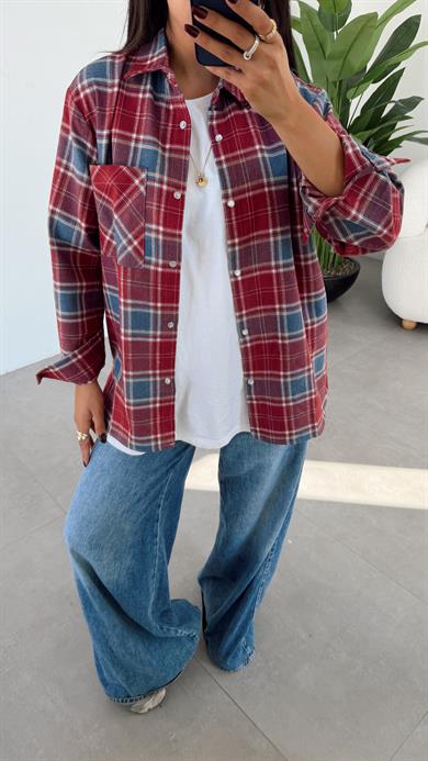 Bordo Çıtçıtlı Oduncu Gömlek