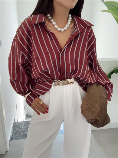 Bordo Çizgili Kraş Gömlek