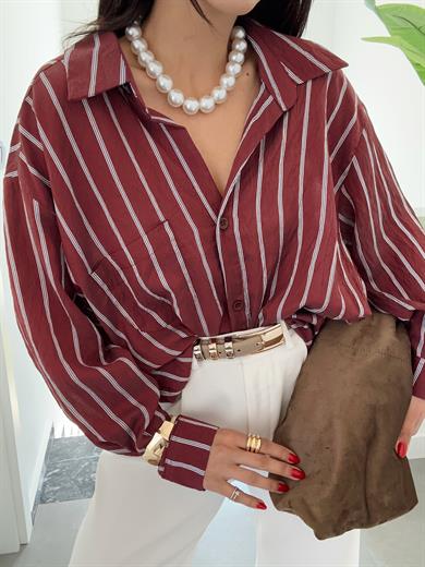 Bordo Çizgili Kraş Gömlek