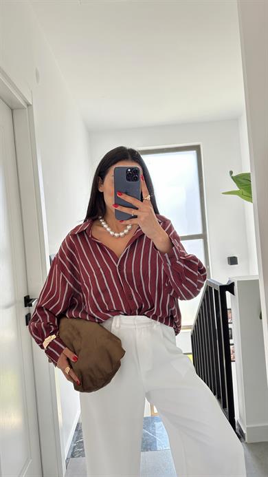 Bordo Çizgili Kraş Gömlek