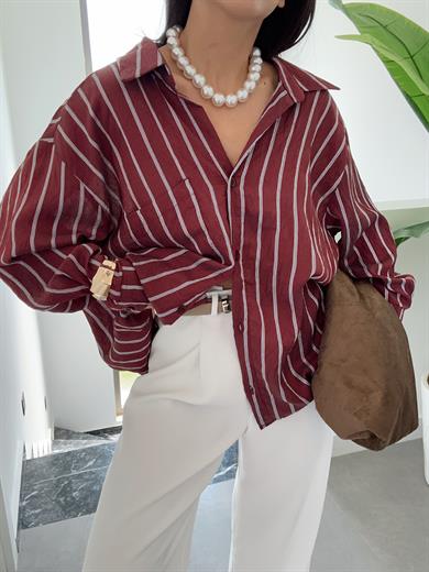 Bordo Çizgili Kraş Gömlek