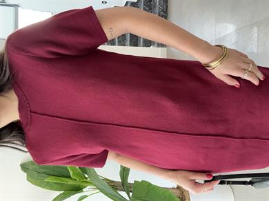 Bordo Dikiş Detaylı Triko Elbise