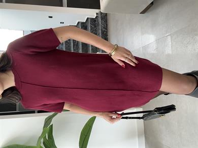 Bordo Dikiş Detaylı Triko Elbise