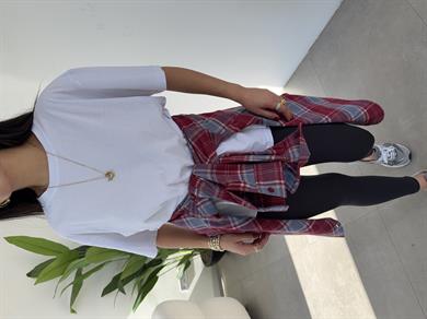 Bordo Ekose Pamuk Oversize Gömlek