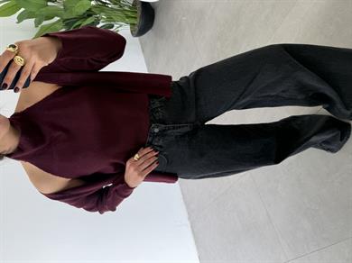 Bordo İçinden Body Detaylı Hırka