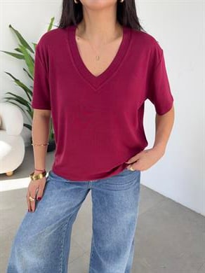 Bordo İnterlok V Yaka Salaş Body