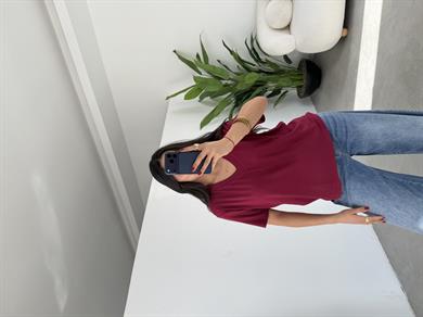 Bordo İnterlok V Yaka Salaş Body