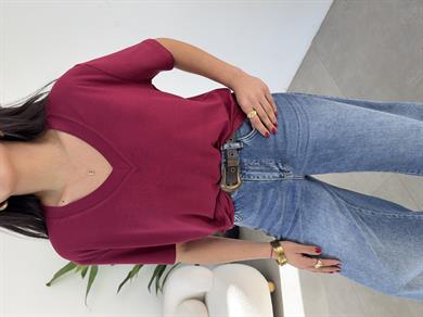 Bordo İnterlok V Yaka Salaş Body