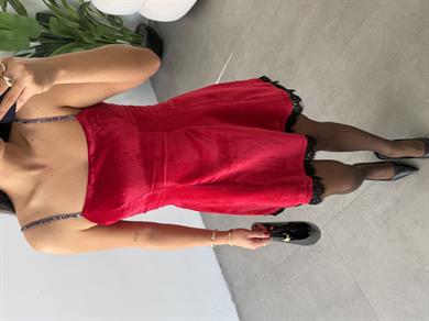 Bordo Kadife Dantel Detaylı Elbise