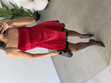 Bordo Kadife Dantel Detaylı Elbise