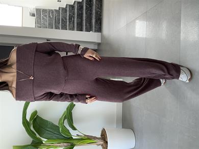 Bordo Kırinkıl Madonna Yaka Kemersiz Pantolon Takım
