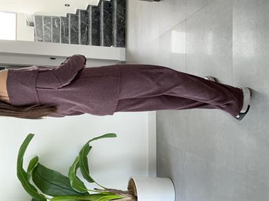 Bordo Kırinkıl Madonna Yaka Kemersiz Pantolon Takım