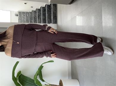 Bordo Kırinkıl Madonna Yaka Kemersiz Pantolon Takım