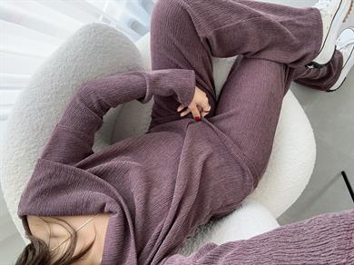 Bordo Kırinkıl Madonna Yaka Kemersiz Pantolon Takım