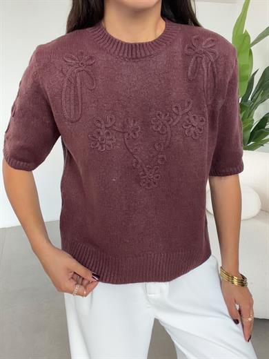 Bordo Kısa Kol Suzene Kazak