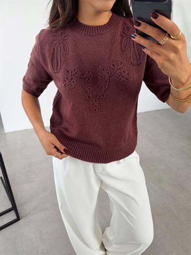 Bordo Kısa Kol Suzene Kazak