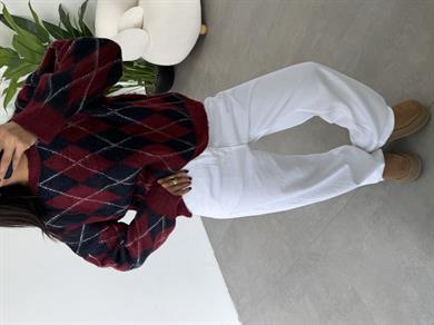 Bordo-Lacivert Baklava Desen Kazak