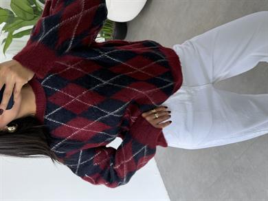 Bordo-Lacivert Baklava Desen Kazak