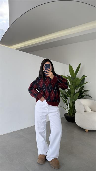 Bordo-Lacivert Baklava Desen Kazak