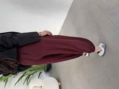Bordo Likralı Kemerli Şalvar Pantolon